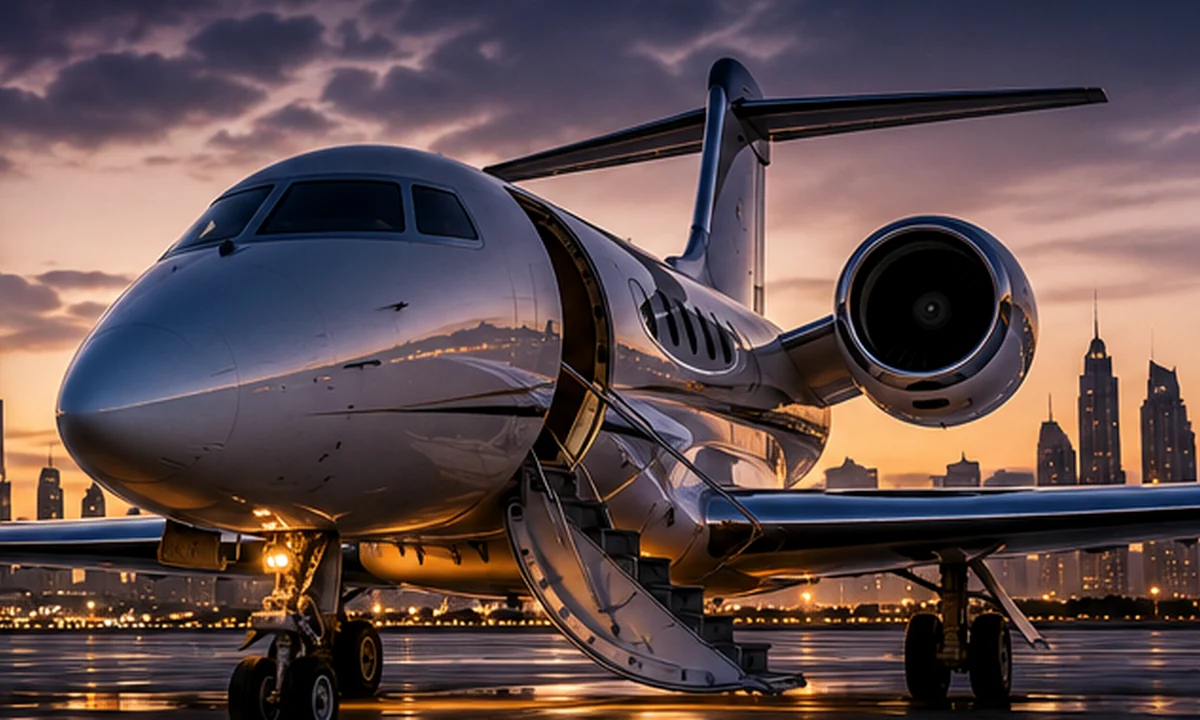 Private jet coordination at dusk